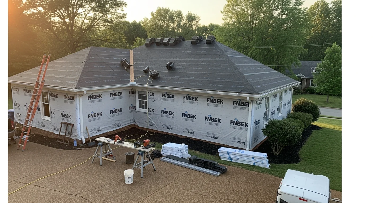 Residential roof installation on home exterior