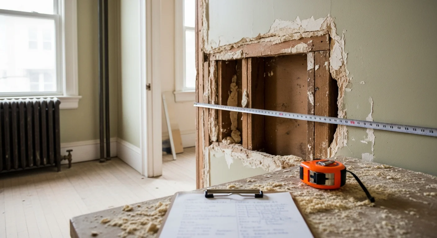 A general contractor reviewing remodeling plans with a homeowner inside a single-family home in Columbia, SC. Blueprints and notes are spread on a table during an in-home remodeling consultation.
